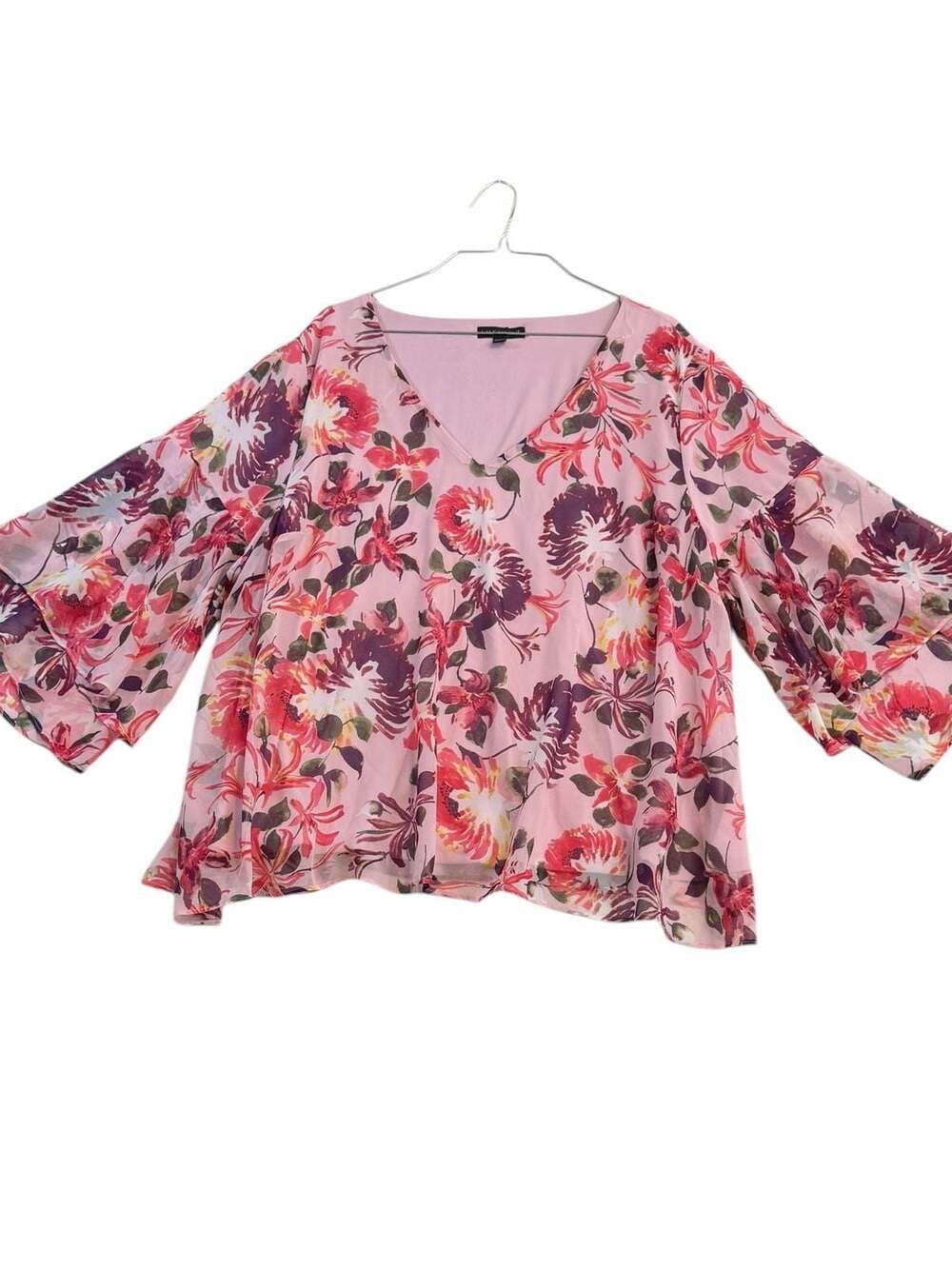 Lane Bryant Women's Plus Size Floral Flutter Layer Sleeve V-Neck Blouse